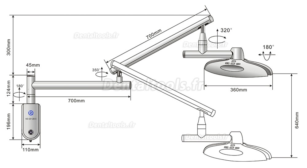KWS KD-2012B-5 lampe scialytique dentaire LED sans ombre 90W montage mural